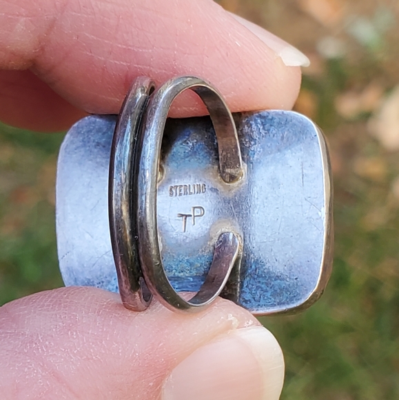 Navajo Sterling Signed TP Large 1" Tree Agate Ring 7 3/4 - Picture 11 of 11